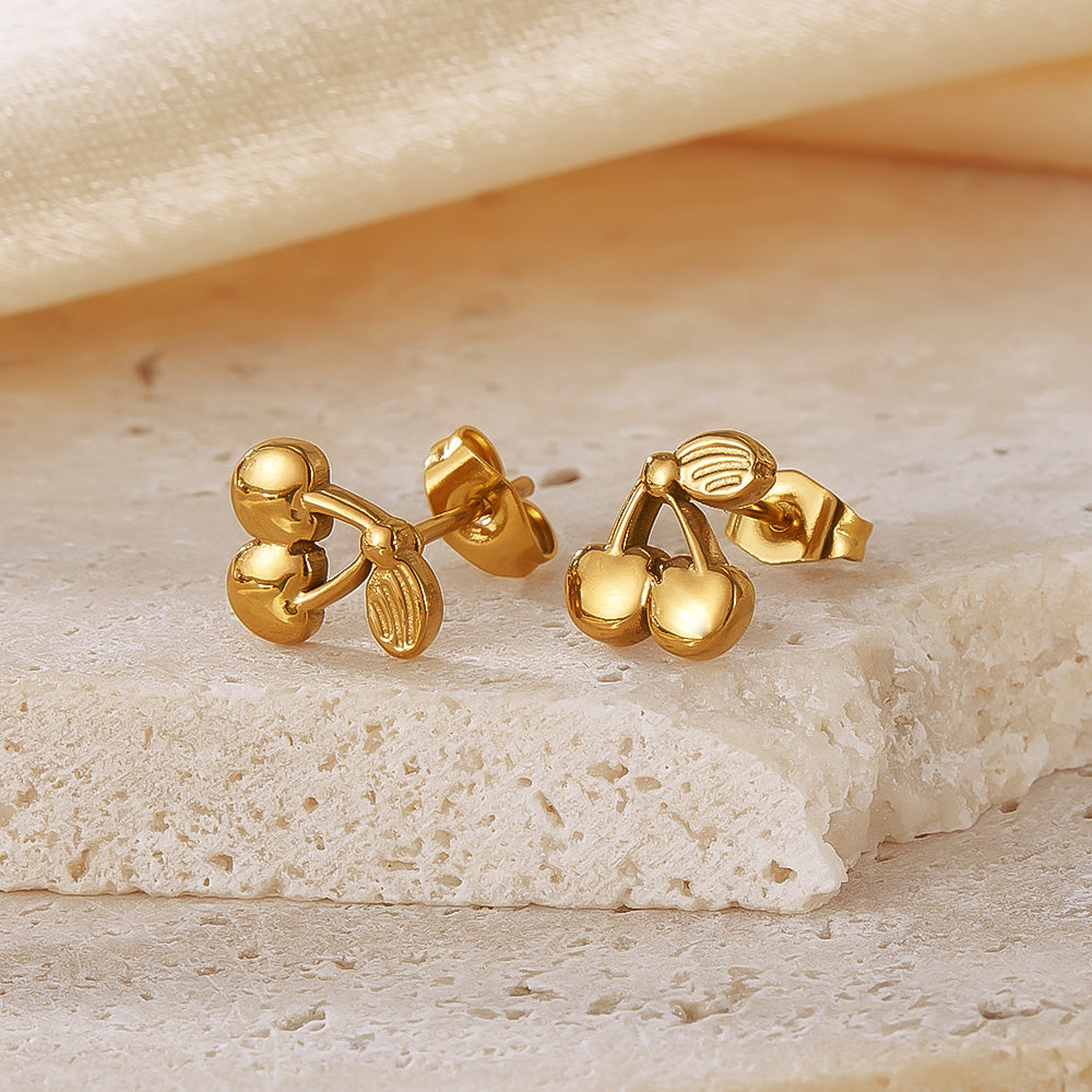 1 par de pendientes de acero inoxidable 304 con baño de cereza de estilo simple