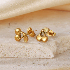 1 par de pendientes de acero inoxidable 304 con baño de cereza de estilo simple