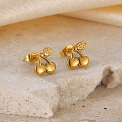 1 par de pendientes de acero inoxidable 304 con baño de cereza de estilo simple