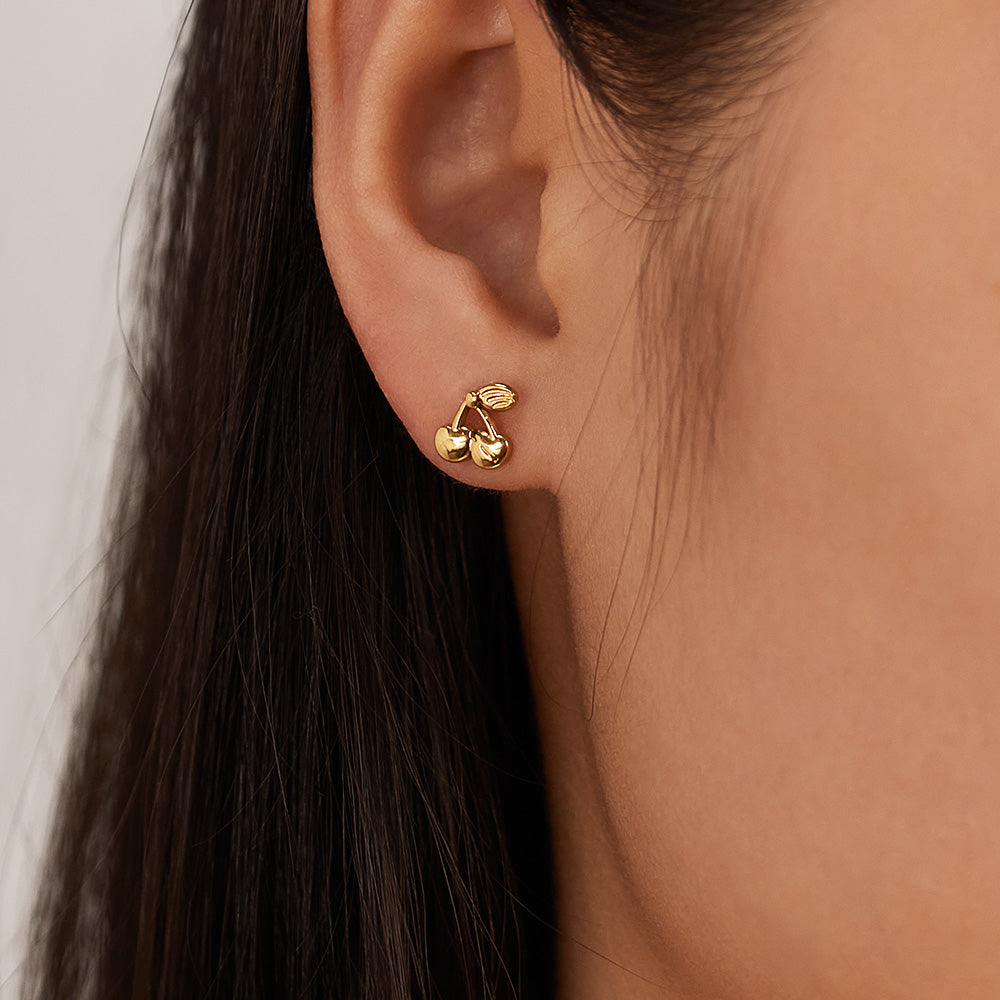 1 par de pendientes de acero inoxidable 304 con baño de cereza de estilo simple