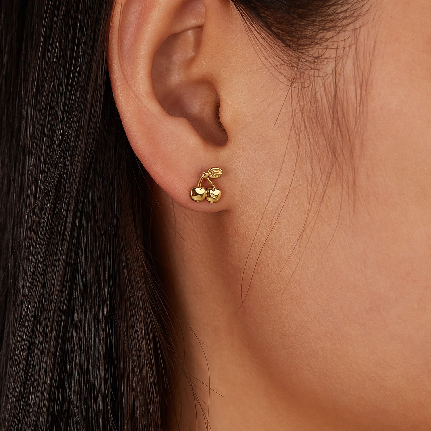 1 par de pendientes de acero inoxidable 304 con baño de cereza de estilo simple