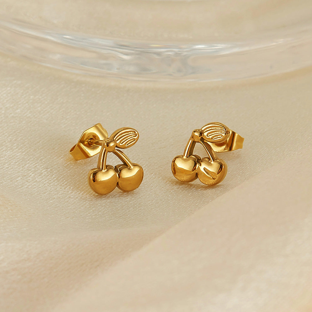 1 par de pendientes de acero inoxidable 304 con baño de cereza de estilo simple