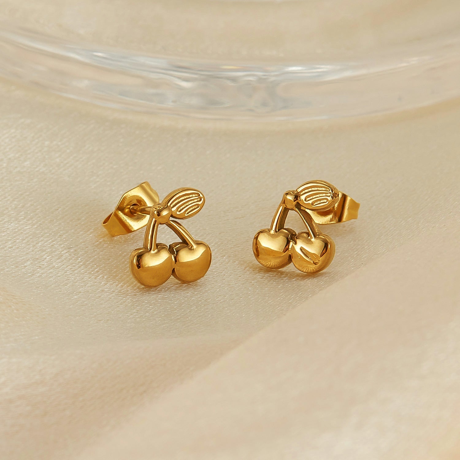 1 par de pendientes de acero inoxidable 304 con baño de cereza de estilo simple