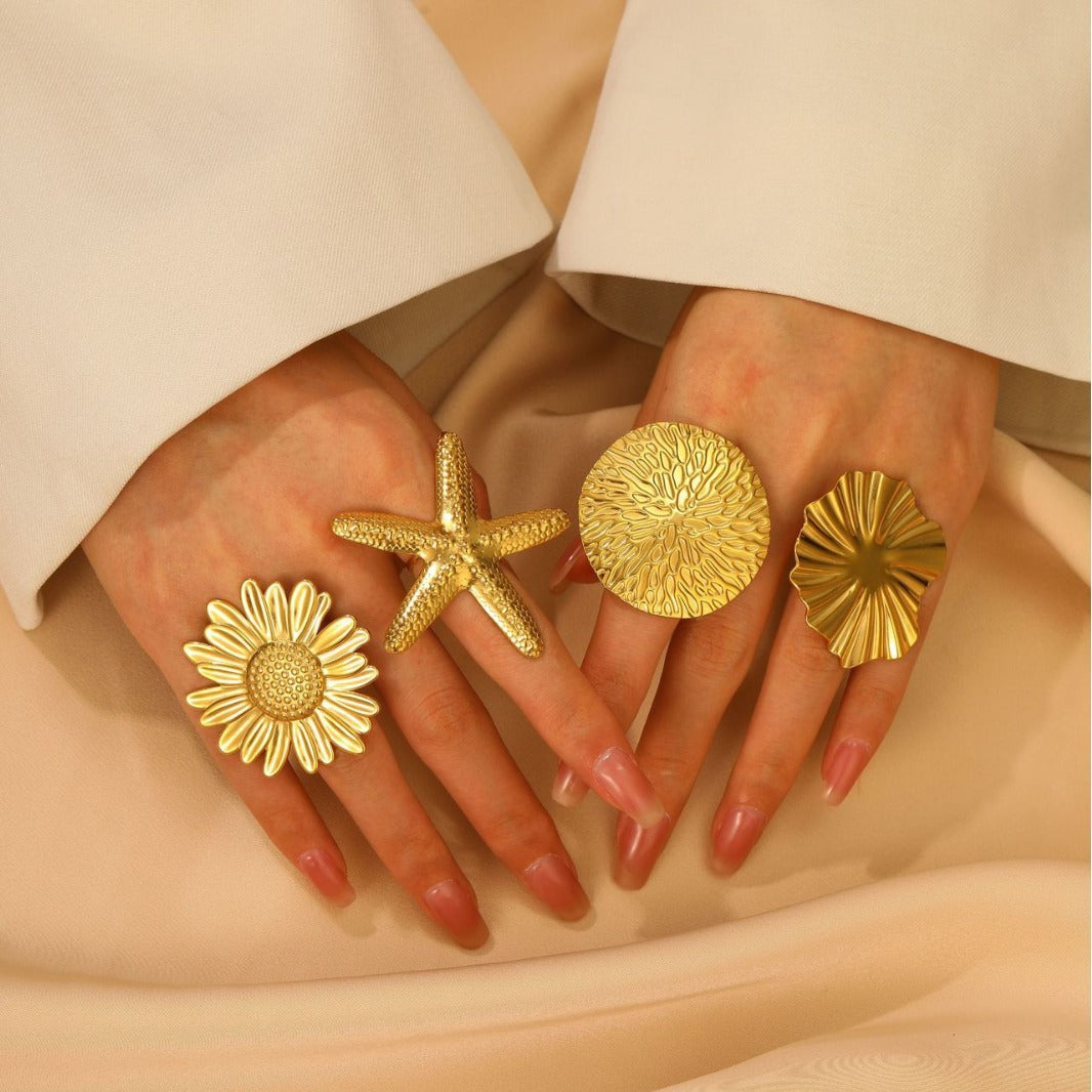 Anillos abiertos de acero inoxidable 304 con diseño de estrella de mar redonda, estilo vintage, estilo simple, venta al por mayor