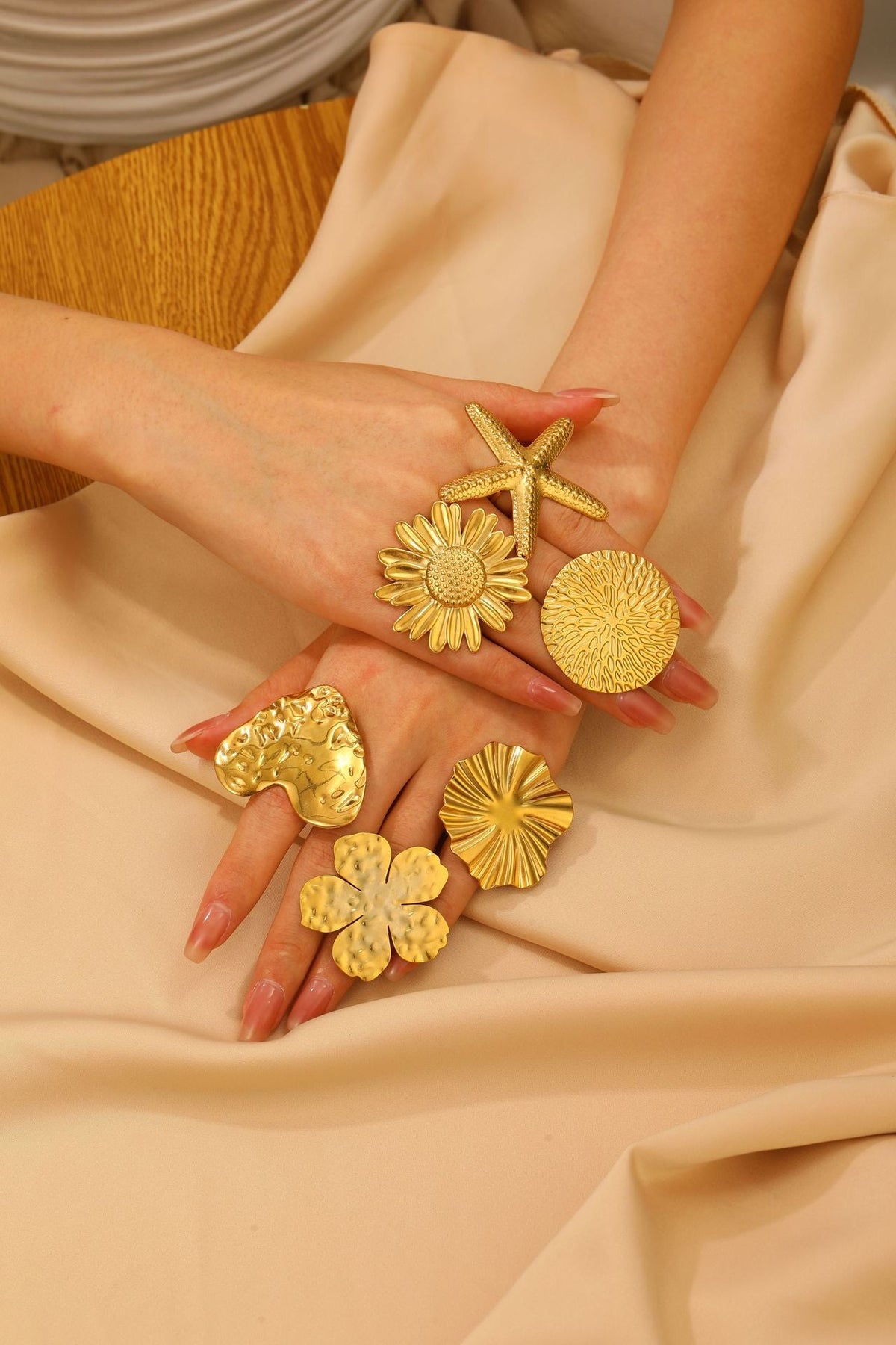 Anillos abiertos de acero inoxidable 304 con diseño de estrella de mar redonda, estilo vintage, estilo simple, venta al por mayor