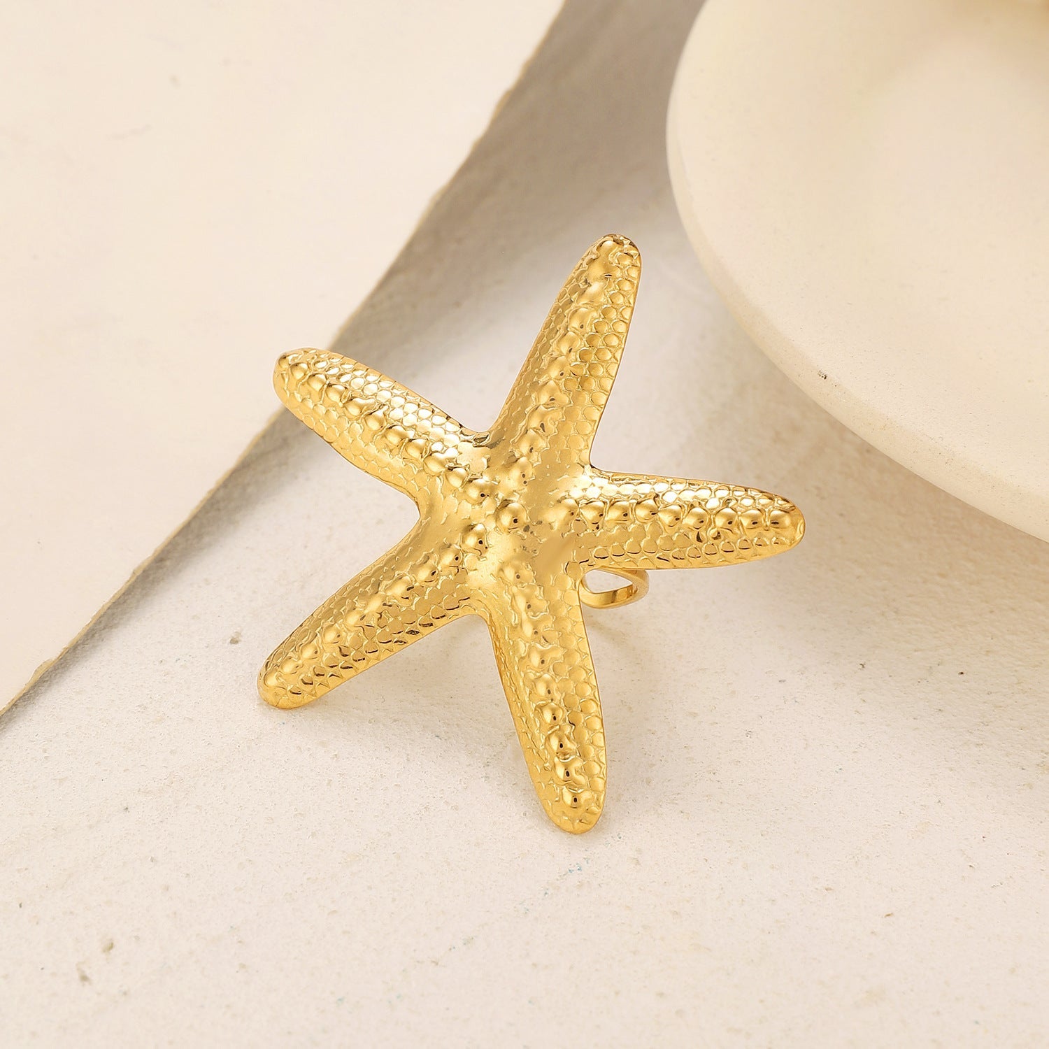 Anillos abiertos de acero inoxidable 304 con diseño de estrella de mar redonda, estilo vintage, estilo simple, venta al por mayor
