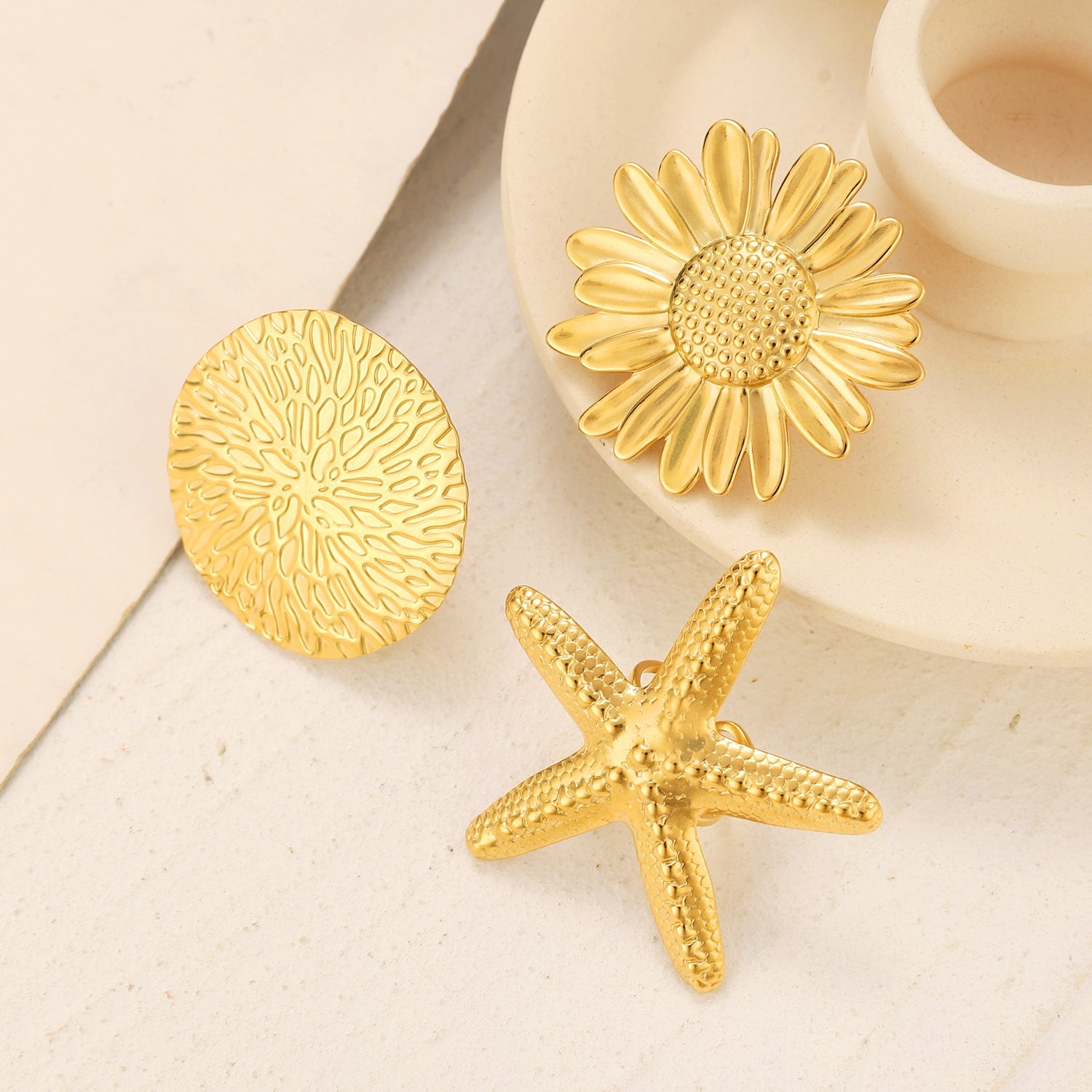 Anillos abiertos de acero inoxidable 304 con diseño de estrella de mar redonda, estilo vintage, estilo simple, venta al por mayor