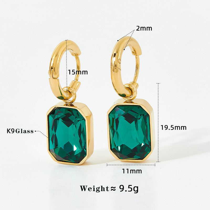 1 par de pendientes de acero inoxidable 304 con baño de oro blanco de 16 quilates y circonitas cuadradas, estilo moderno e informal.