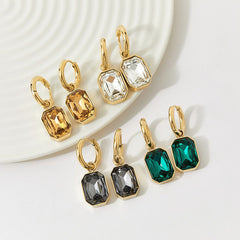 1 par de pendientes de acero inoxidable 304 con baño de oro blanco de 16 quilates y circonitas cuadradas, estilo moderno e informal.