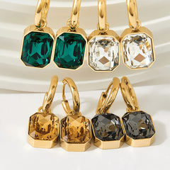 1 par de pendientes de acero inoxidable 304 con baño de oro blanco de 16 quilates y circonitas cuadradas, estilo moderno e informal.