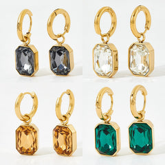 1 par de pendientes de acero inoxidable 304 con baño de oro blanco de 16 quilates y circonitas cuadradas, estilo moderno e informal.