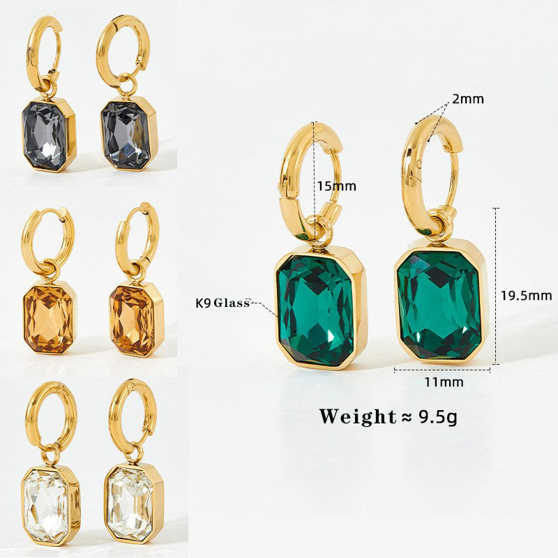 1 par de pendientes de acero inoxidable 304 con baño de oro blanco de 16 quilates y circonitas cuadradas, estilo moderno e informal.