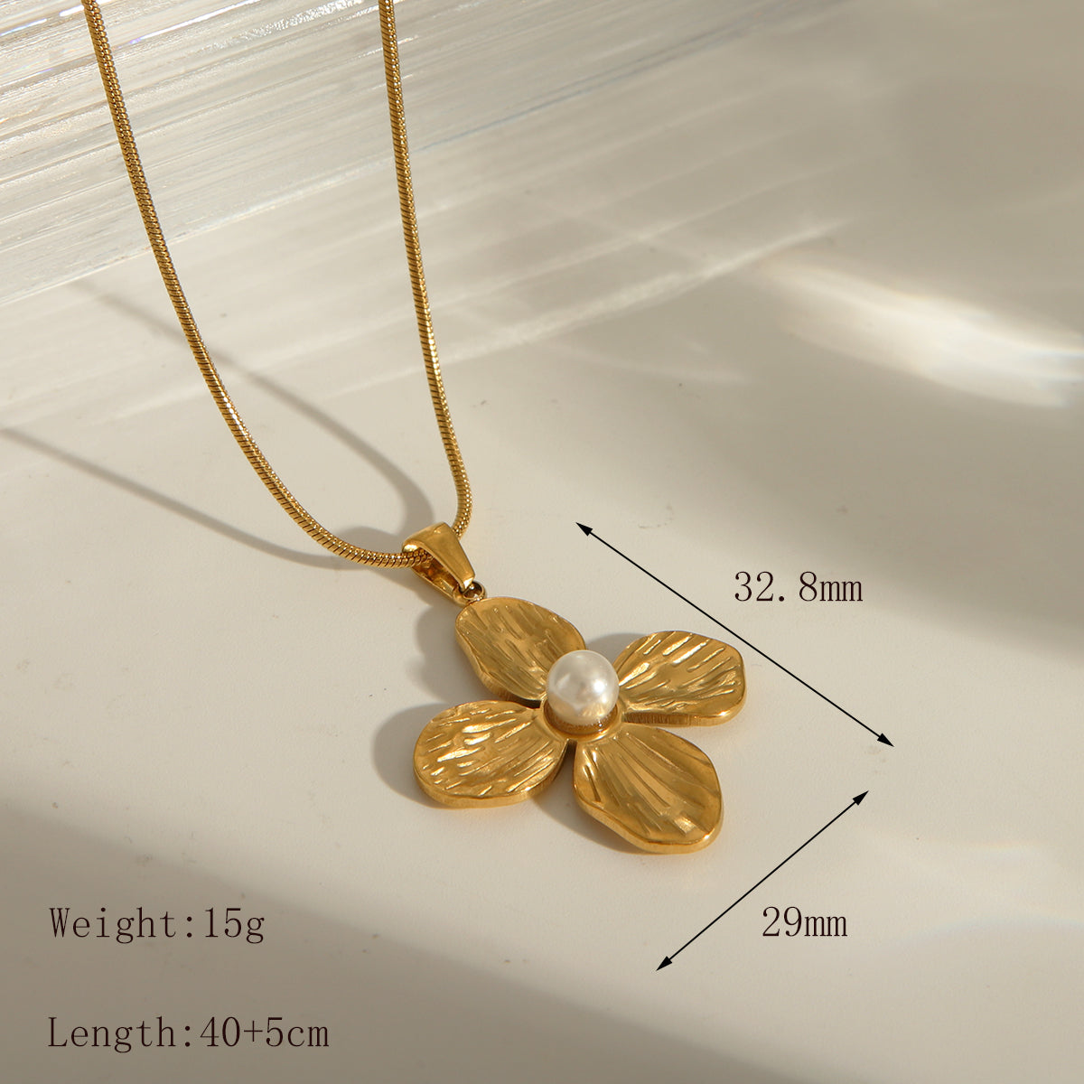 Joyería al por mayor, estilo clásico básico, flor, acero inoxidable 304, perlas artificiales, chapado en oro de 18 quilates, pendientes, collar con incrustaciones. 