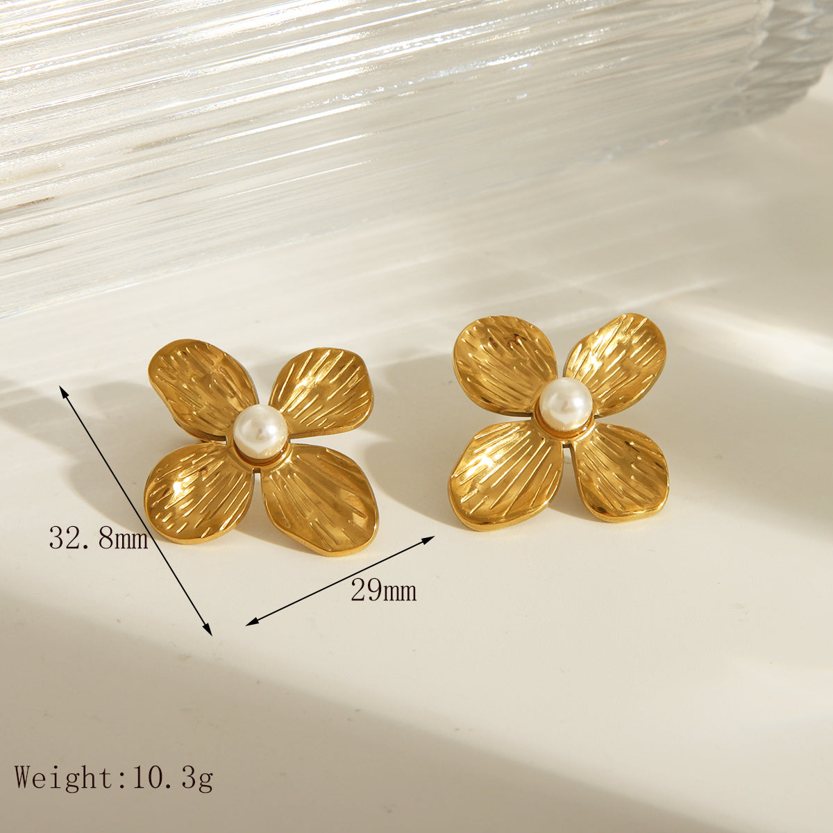 Joyería al por mayor, estilo clásico básico, flor, acero inoxidable 304, perlas artificiales, chapado en oro de 18 quilates, pendientes, collar con incrustaciones. 