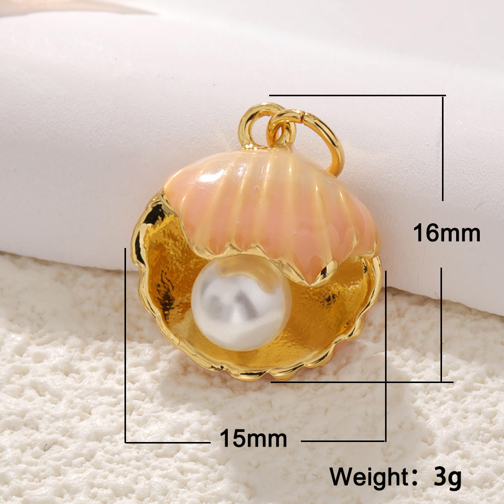 1 pieza de 15 x 16 mm, 17 x 18 mm, 18 x 20 mm, perlas artificiales de cobre con diamantes de imitación chapados en oro, colgante de cola de pez de estrella de mar con vieira.