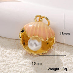 1 pieza de 15 x 16 mm, 17 x 18 mm, 18 x 20 mm, perlas artificiales de cobre con diamantes de imitación chapados en oro, colgante de cola de pez de estrella de mar con vieira.