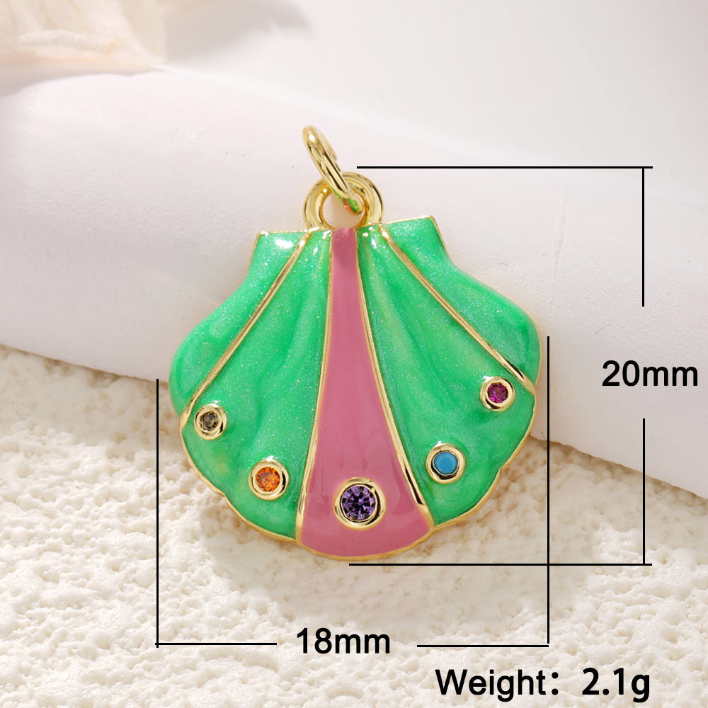 1 pieza de 15 x 16 mm, 17 x 18 mm, 18 x 20 mm, perlas artificiales de cobre con diamantes de imitación chapados en oro, colgante de cola de pez de estrella de mar con vieira.