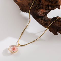 Collar con colgante de flor de viaje pastoral dulce, de acero inoxidable 304, chapado en oro de 18 quilates.