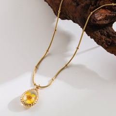 Collar con colgante de flor de viaje pastoral dulce, de acero inoxidable 304, chapado en oro de 18 quilates.