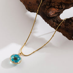 Collar con colgante de flor de viaje pastoral dulce, de acero inoxidable 304, chapado en oro de 18 quilates.