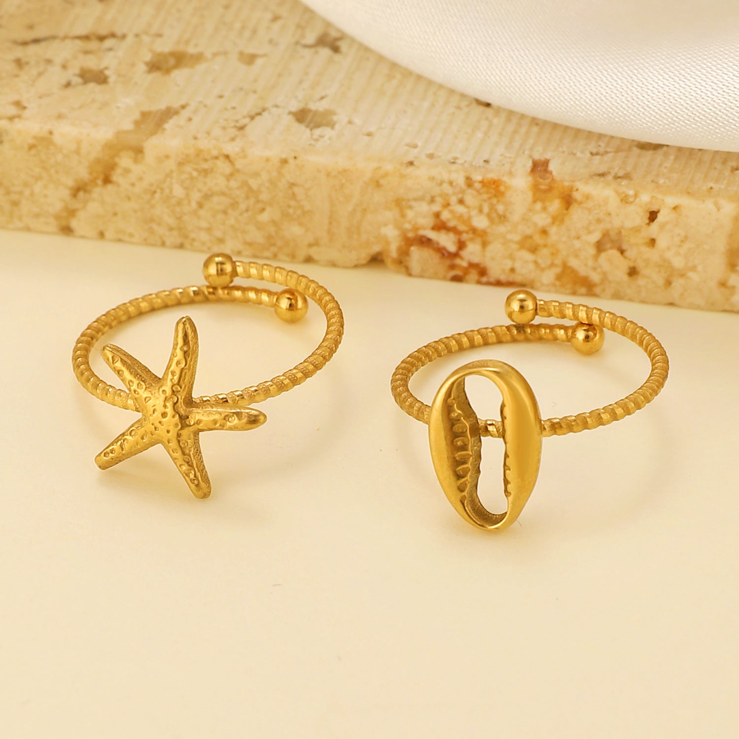 Anillos abiertos de acero inoxidable 304 con diseño de tortuga tropical, estrella de mar y concha de playa hawaiana al por mayor.