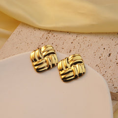 1 par de pendientes de gota de oro de imitación de acero inoxidable 304 con estampado de flores geométricas de estilo moderno.