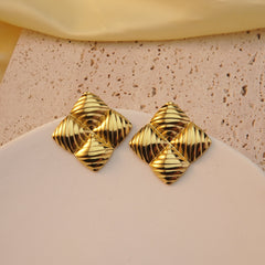 1 par de pendientes de gota de oro de imitación de acero inoxidable 304 con estampado de flores geométricas de estilo moderno.