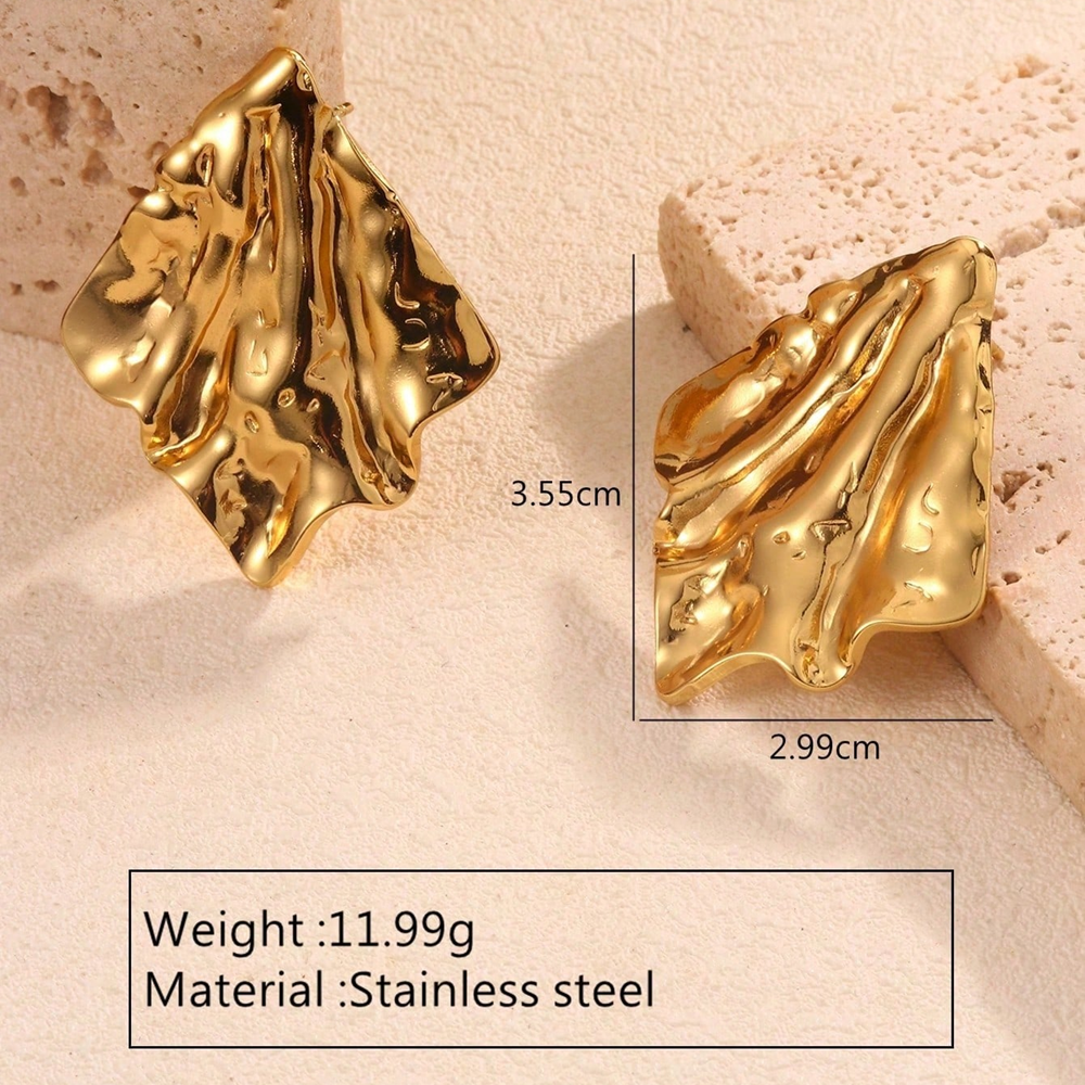 1 par de pendientes de gota de oro de imitación de acero inoxidable 304 con estampado de flores geométricas de estilo moderno.