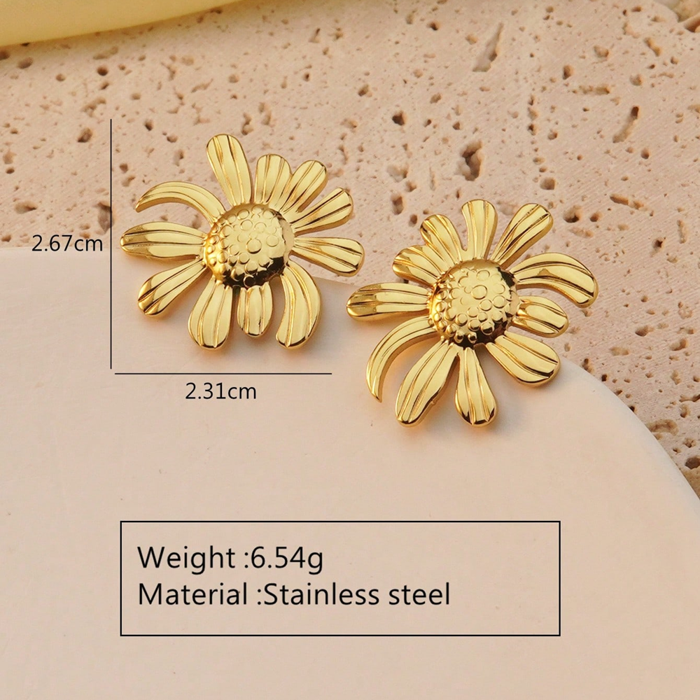 1 par de pendientes de gota de oro de imitación de acero inoxidable 304 con estampado de flores geométricas de estilo moderno.