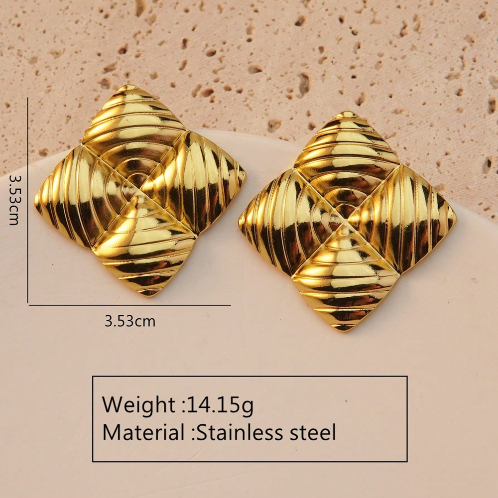 1 par de pendientes de gota de oro de imitación de acero inoxidable 304 con estampado de flores geométricas de estilo moderno.