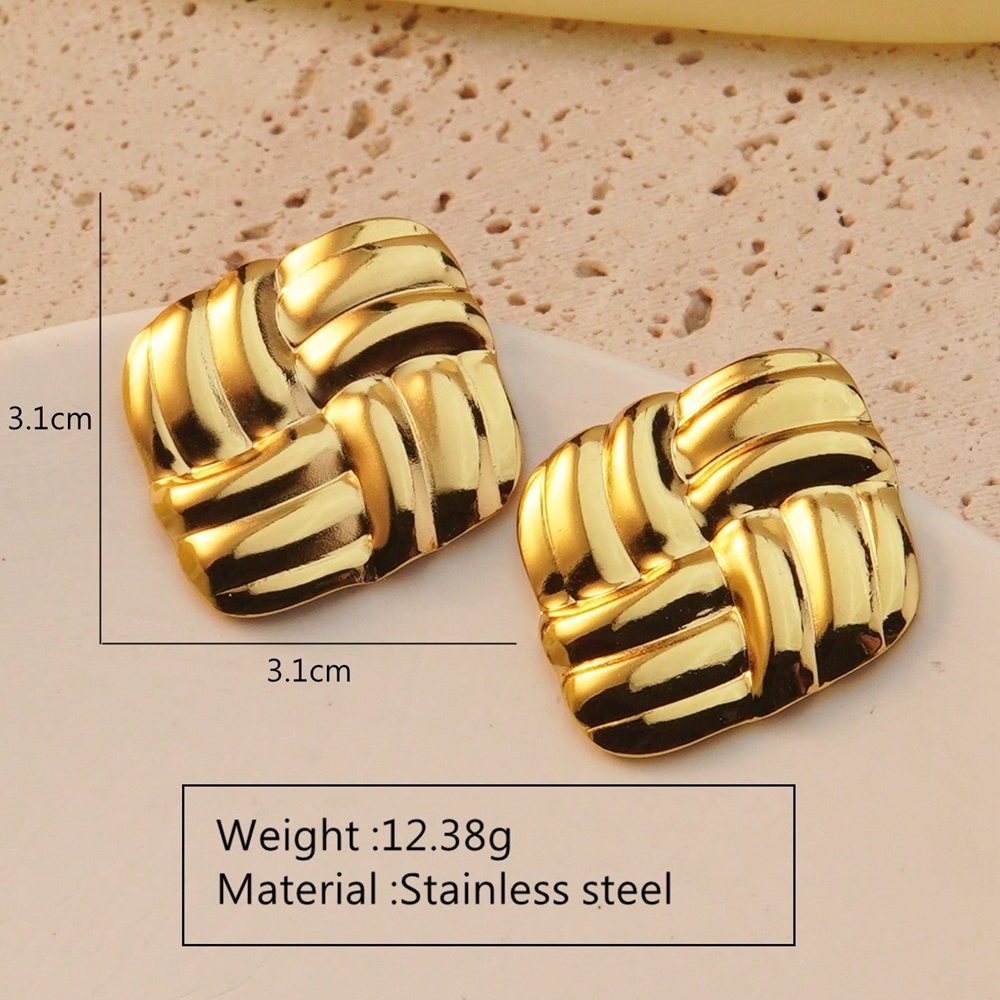 1 par de pendientes de gota de oro de imitación de acero inoxidable 304 con estampado de flores geométricas de estilo moderno.
