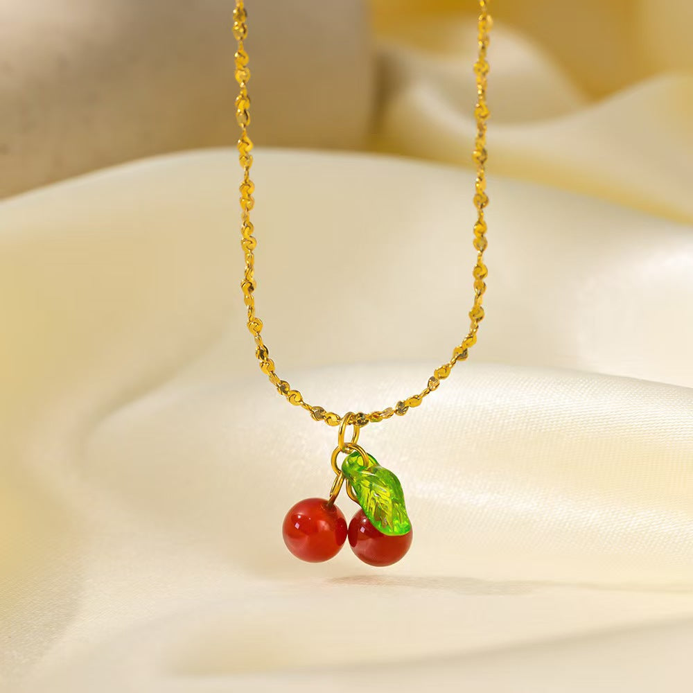 1 par de pendientes colgantes de acero inoxidable 304 chapados en oro de 18 quilates con forma de fruta dulce.