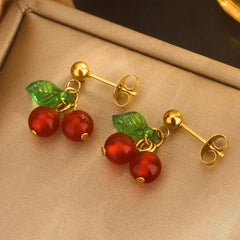 1 par de pendientes colgantes de acero inoxidable 304 chapados en oro de 18 quilates con forma de fruta dulce.