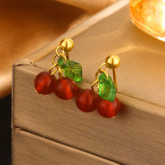 1 par de pendientes colgantes de acero inoxidable 304 chapados en oro de 18 quilates con forma de fruta dulce.