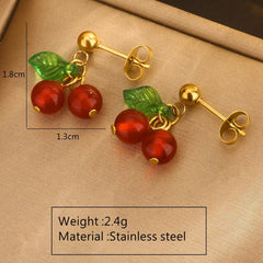 1 par de pendientes colgantes de acero inoxidable 304 chapados en oro de 18 quilates con forma de fruta dulce.