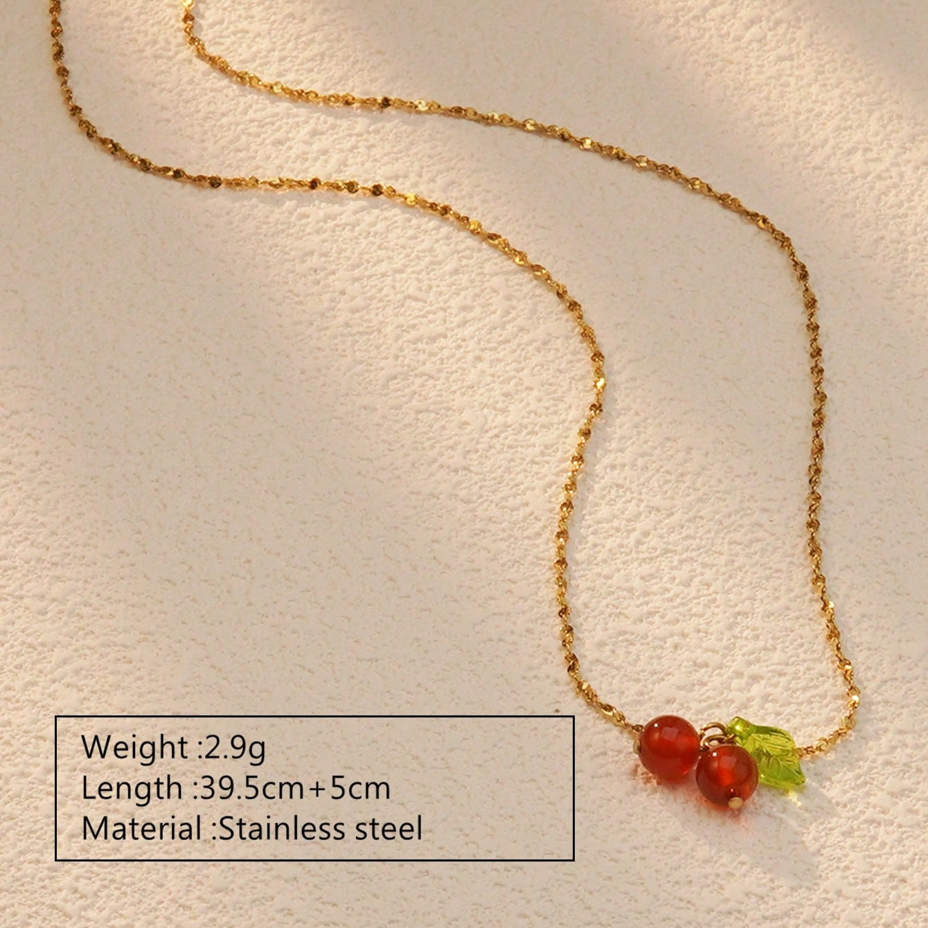 Joyería al por mayor: Lindo conjunto de pendientes y collar de cereza dulce de acero inoxidable 304 chapado en oro de 18 quilates.