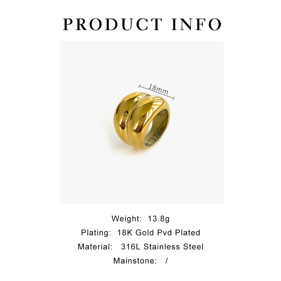 Anillos chapados en oro de 18 quilates de acero inoxidable 316L de color sólido, estilo hip hop, estilo clásico, sencillos y elegantes.