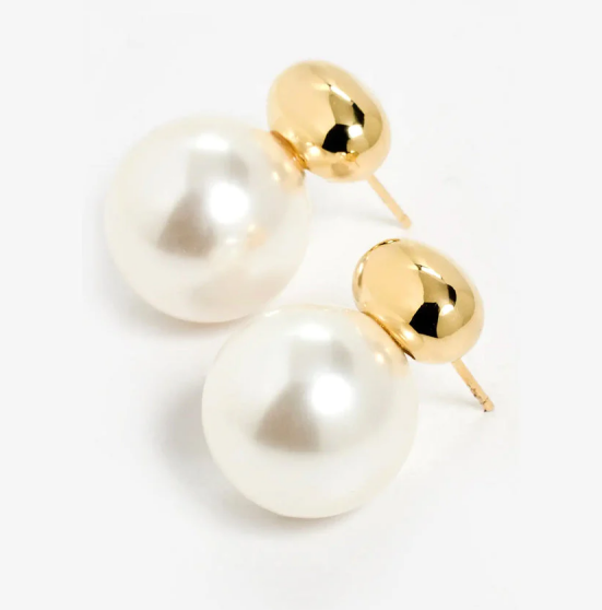 1 par de pendientes de estilo francés retro con incrustaciones geométricas, perlas artificiales de acero inoxidable 304 chapadas en oro de 18 quilates.