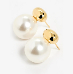 1 par de pendientes de estilo francés retro con incrustaciones geométricas, perlas artificiales de acero inoxidable 304 chapadas en oro de 18 quilates.