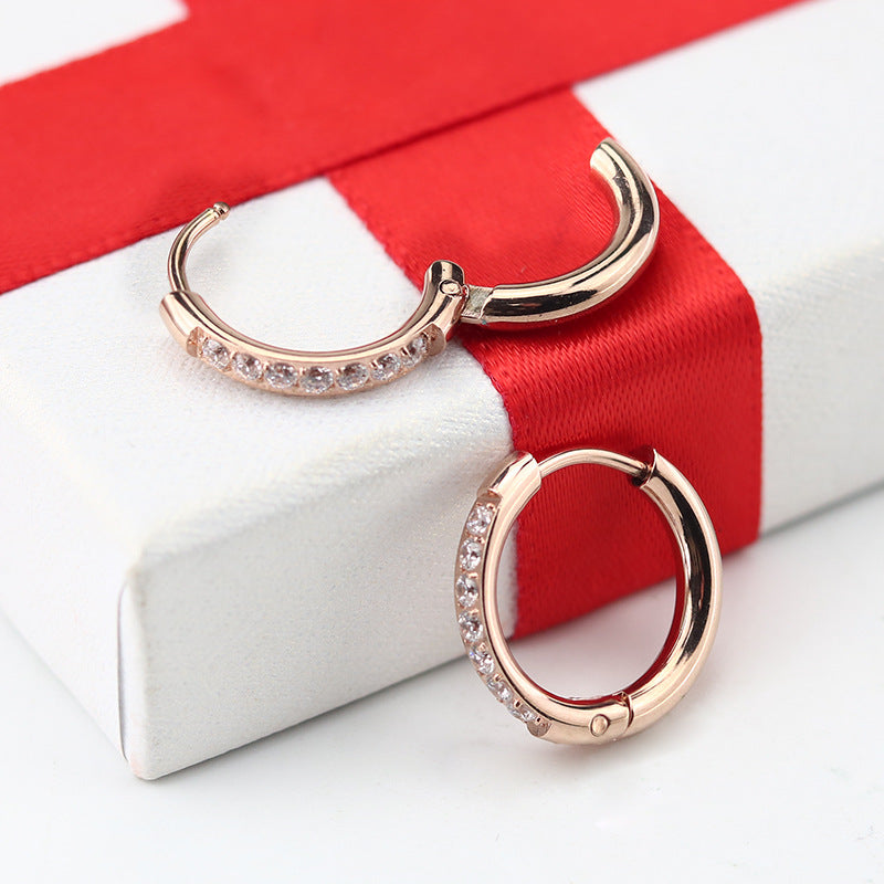 Pendientes de circonita de acero y titanio con incrustaciones de color sólido de estilo simple de 1 pieza