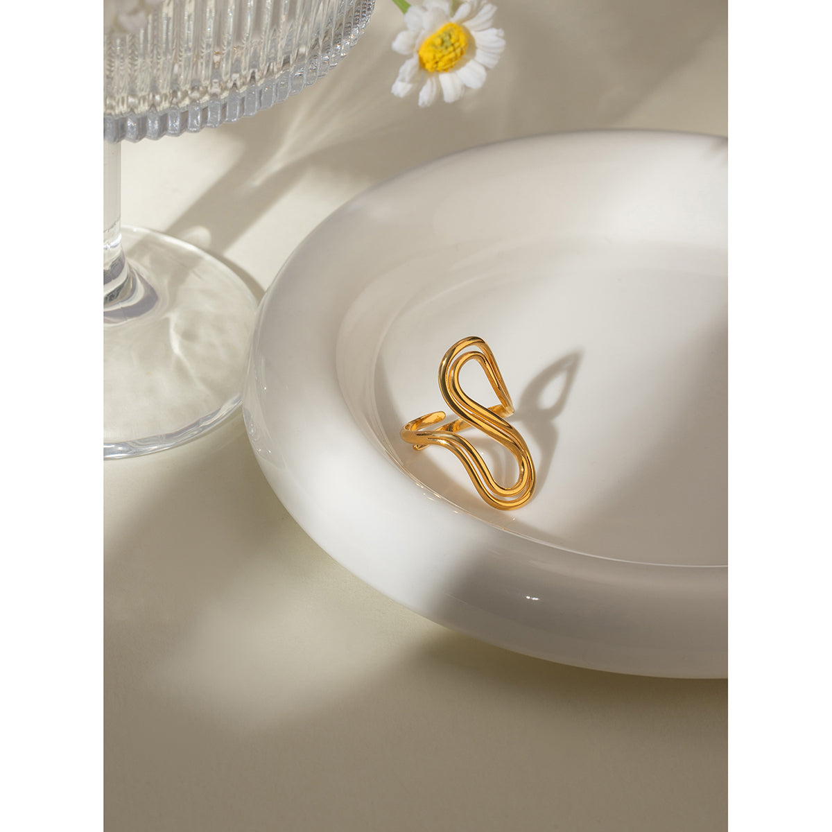 Wholesale Jewelry IG Style S Shape 304 Stainless Steel 18K Gold Plated Open Rings