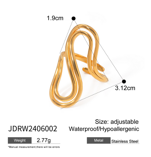 Wholesale Jewelry IG Style S Shape 304 Stainless Steel 18K Gold Plated Open Rings