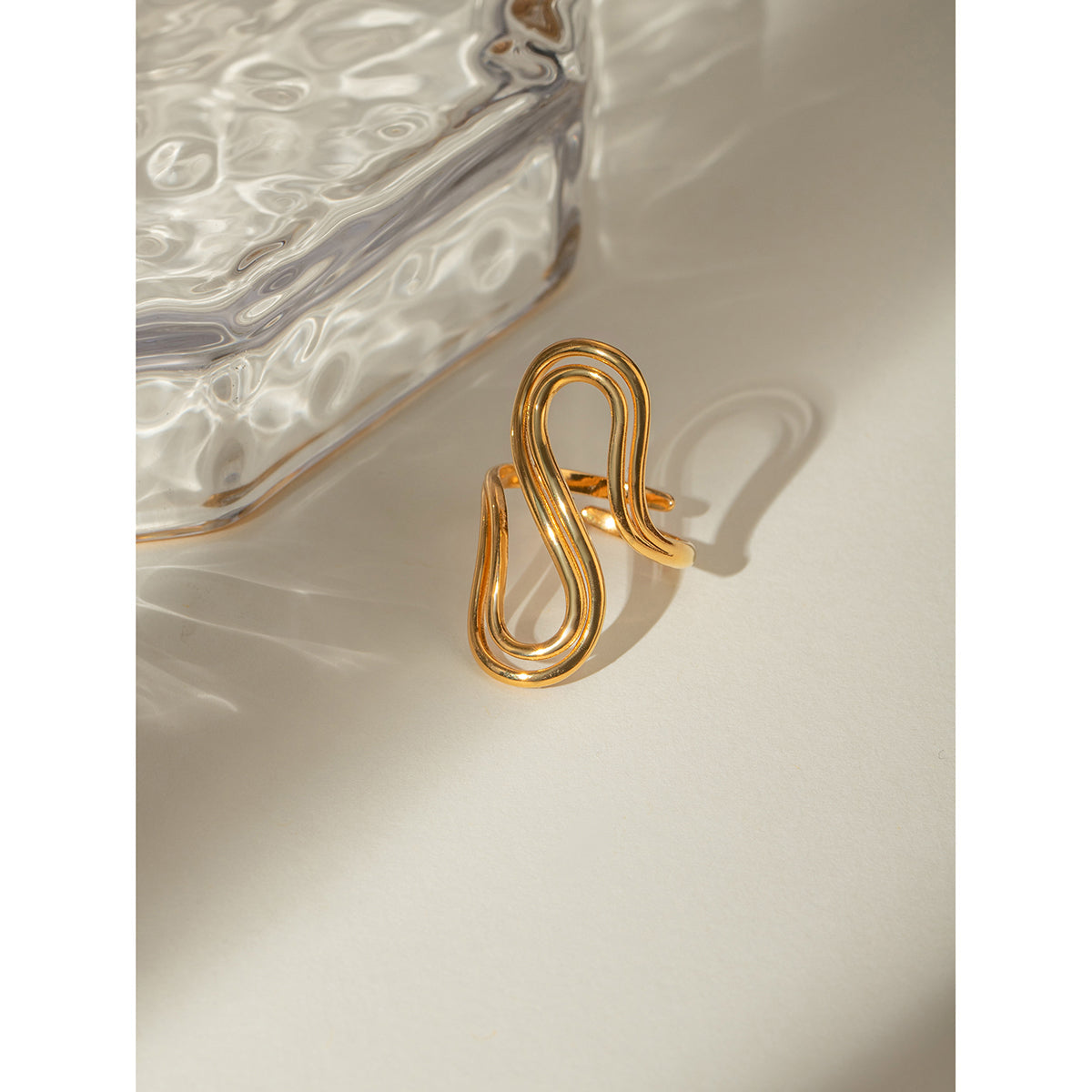 Wholesale Jewelry IG Style S Shape 304 Stainless Steel 18K Gold Plated Open Rings