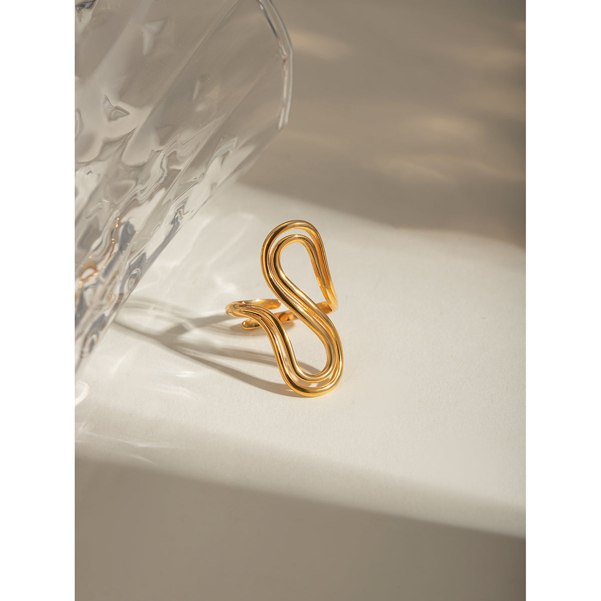 Wholesale Jewelry IG Style S Shape 304 Stainless Steel 18K Gold Plated Open Rings