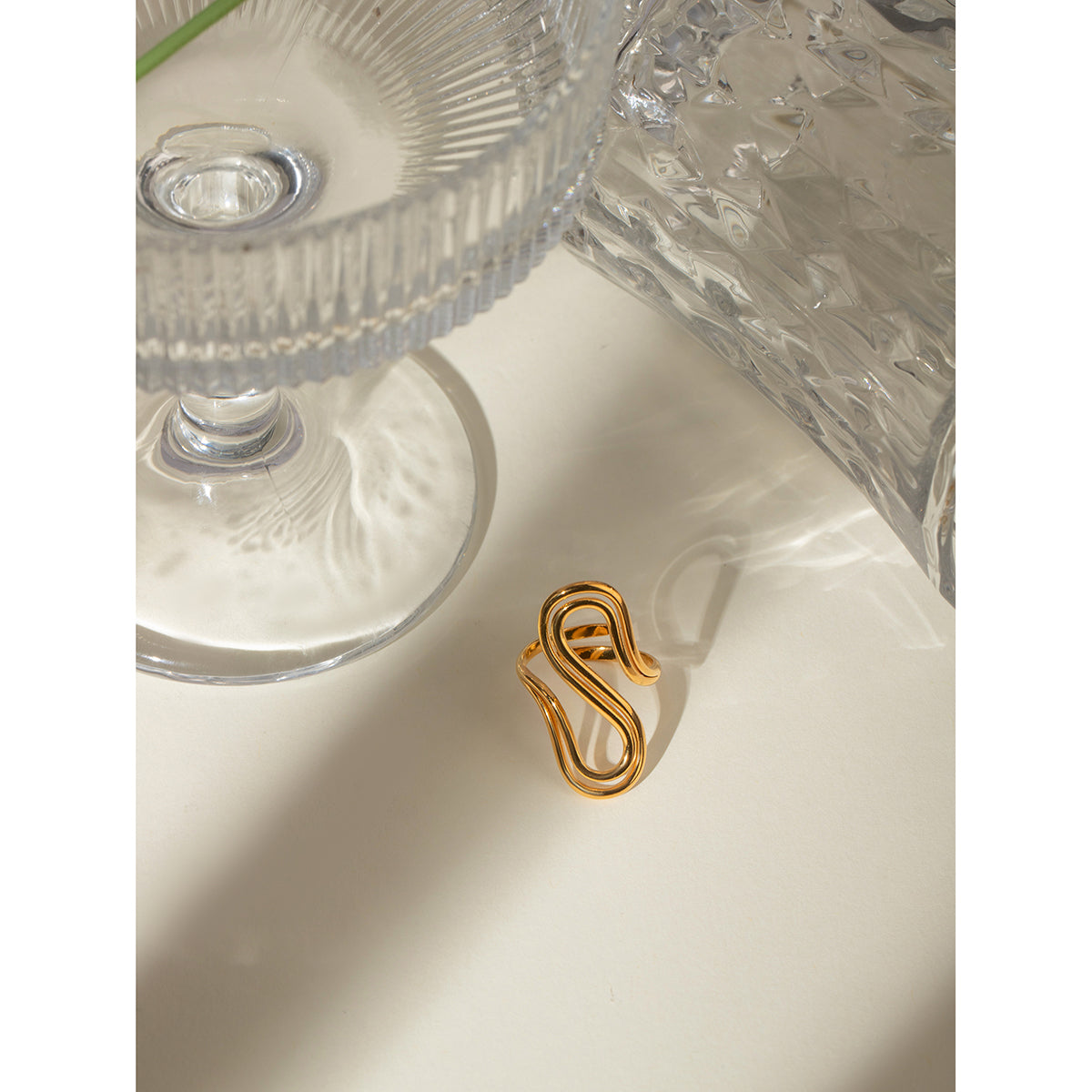 Wholesale Jewelry IG Style S Shape 304 Stainless Steel 18K Gold Plated Open Rings