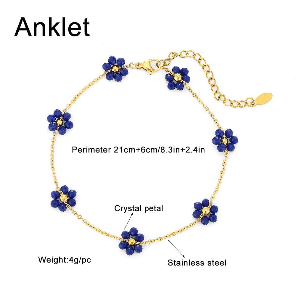 Pulseras de acero inoxidable con cristales artificiales y pétalos brillantes 201 bañadas en oro de 18 quilates (a granel) 