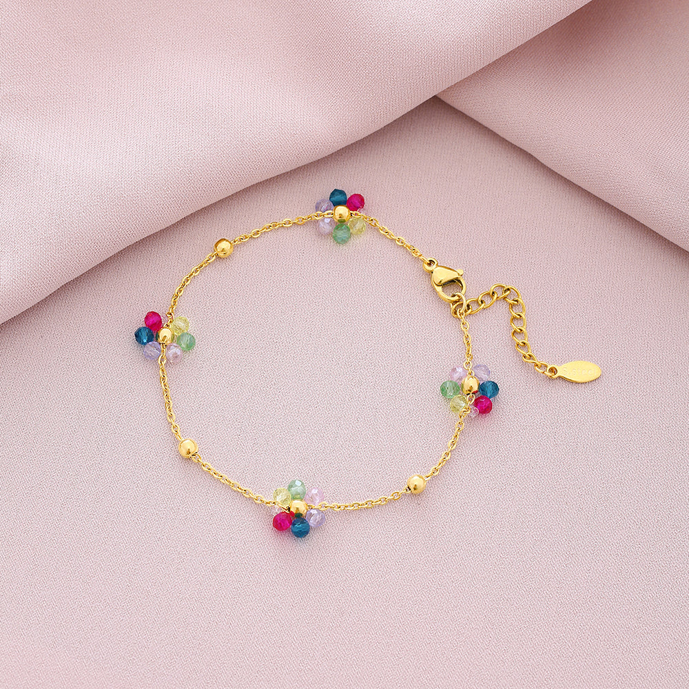 Pulseras de acero inoxidable con cristales artificiales y pétalos brillantes 201 bañadas en oro de 18 quilates (a granel) 