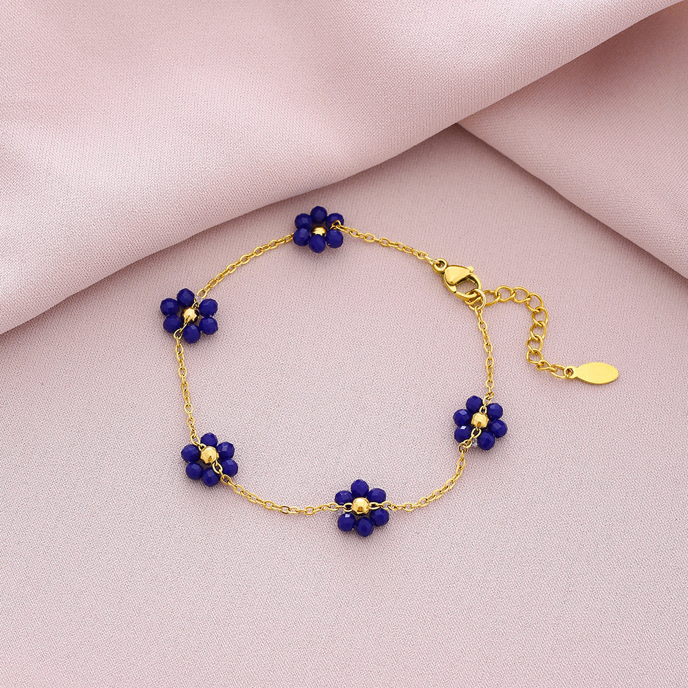 Pulseras de acero inoxidable con cristales artificiales y pétalos brillantes 201 bañadas en oro de 18 quilates (a granel) 