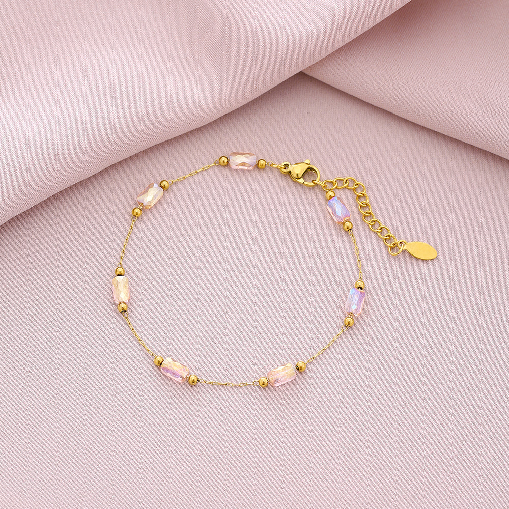 Pulseras de acero inoxidable con cristales artificiales y pétalos brillantes 201 bañadas en oro de 18 quilates (a granel) 