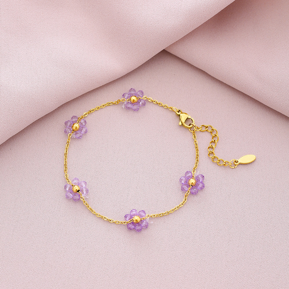 Pulseras de acero inoxidable con cristales artificiales y pétalos brillantes 201 bañadas en oro de 18 quilates (a granel) 